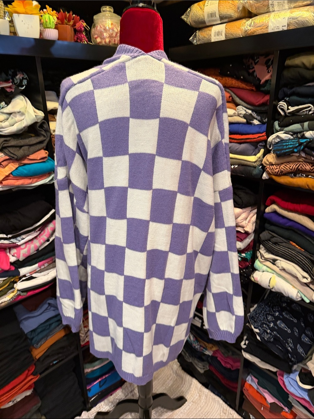 #644. Purple checker cardigan. 2x - Picture 6 of 6